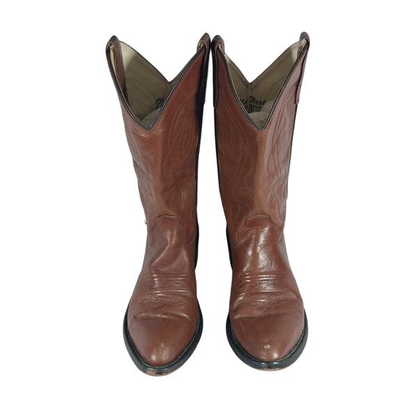 OLD WEST! PECAN BROWN GENUINE LEATHER WESTERN COWBOY BOOTS! FANCY STITCHED!SZ 6M - Picture 4 of 11